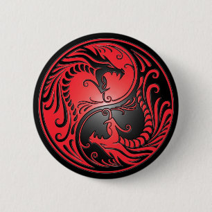 Yin Yang Dragons, red and black 6 Cm Round Badge