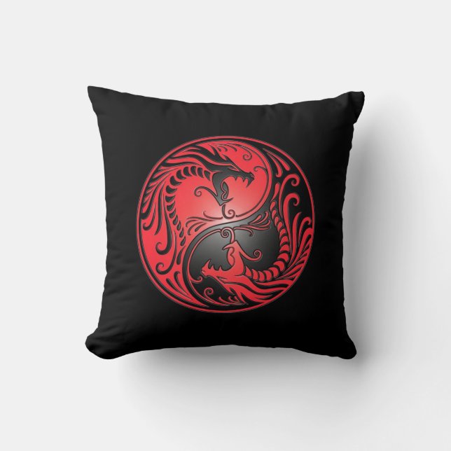 Yin Yang Dragons, red and black Cushion (Front)