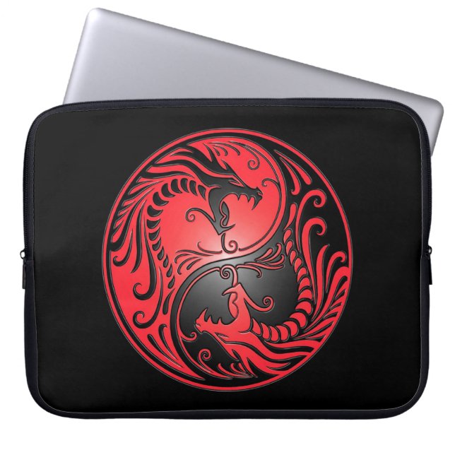 Yin Yang Dragons, red and black Laptop Sleeve (Front)