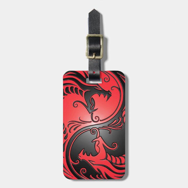 Yin Yang Dragons, red and black Luggage Tag (Front Vertical)