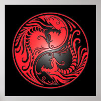 Yin Yang Dragons, red and black