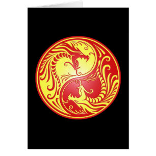 Yin Yang Dragons, red and yellow