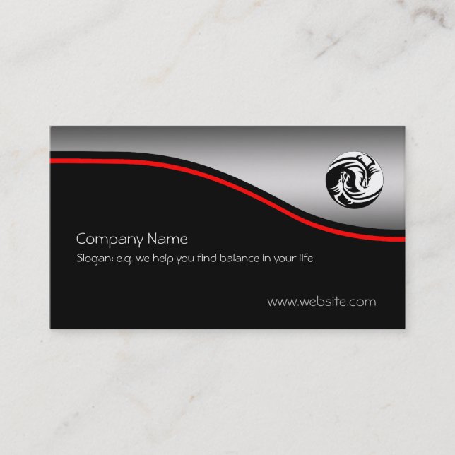 Yin-Yang Dragons, red swoosh, metallic effect Business Card (Front)