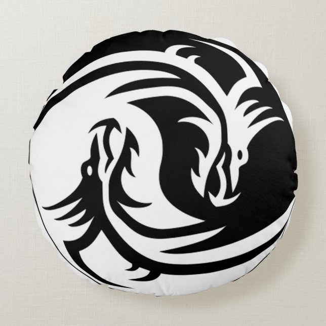 Yin Yang Dragons Round Cushion (Front)