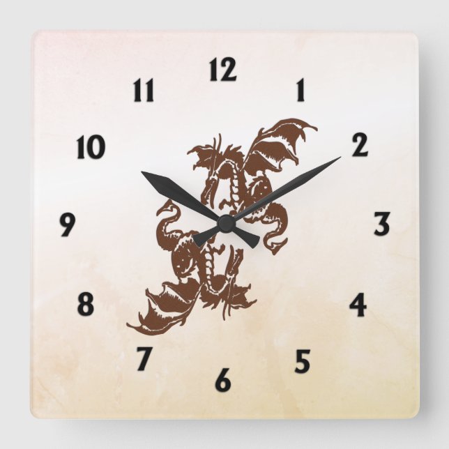 Yin Yang Dragons Square Wall Clock (Front)