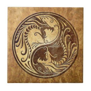 Yin Yang Dragons, stone Tile
