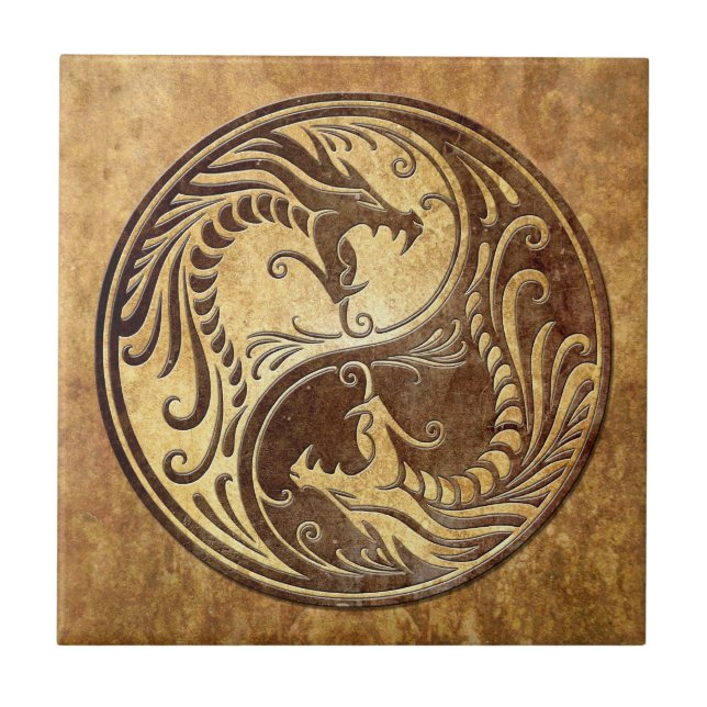 Yin Yang Dragons, stone Tile (Front)
