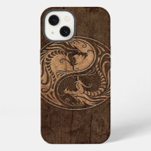 Yin Yang Dragons with Wood Grain Effect