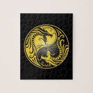 Yin Yang Dragons, yellow and black Jigsaw Puzzle