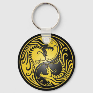 Yin Yang Dragons, yellow and black Key Ring