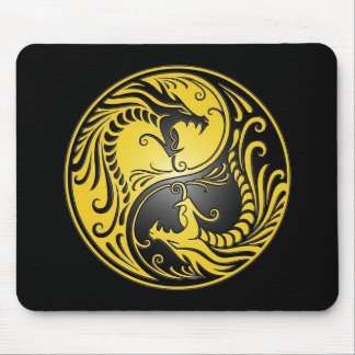 Yin Yang Dragons, yellow and black Mouse Pad