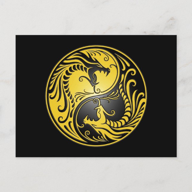 Yin Yang Dragons, yellow and black Postcard (Front)
