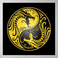 Yin Yang Dragons, yellow and black