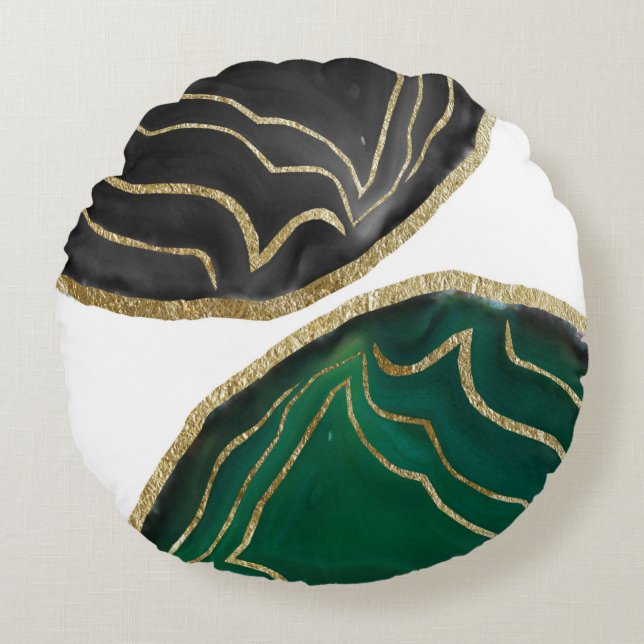 Yin Yang Emerald Black Agate Gold Glam #1 #gem #de Round Cushion (Front)