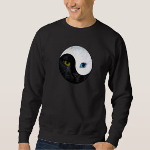 Yin Yang Face Cat Meditation Yoga Black And White  Sweatshirt
