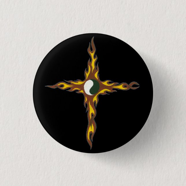 Yin Yang Fire Cross 3 Cm Round Badge (Front)