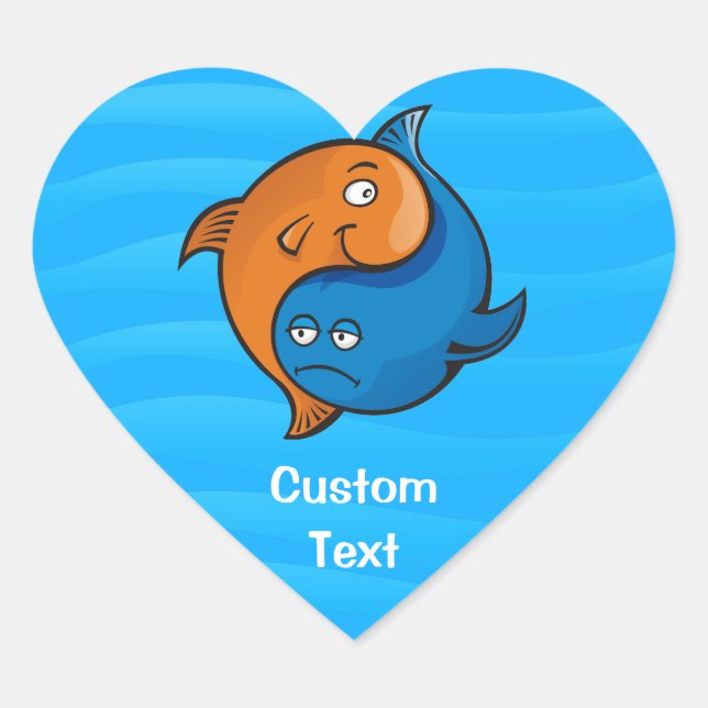 Yin Yang Fish Cartoon Heart Sticker (Front)