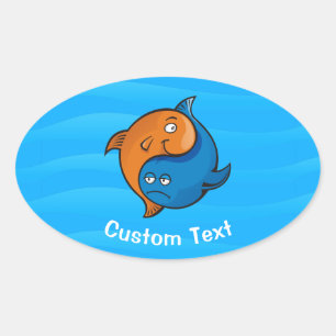 Yin Yang Fish Cartoon Oval Sticker