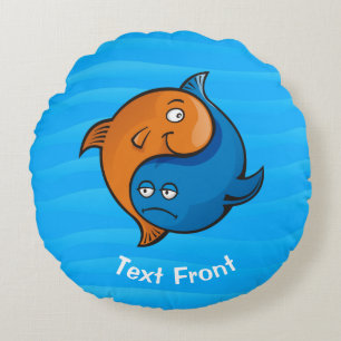 Yin Yang Fish Cartoon Round Cushion