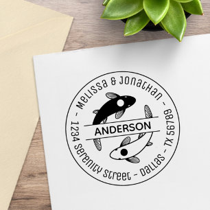 Yin-Yang Fish Couple Family Round Address 3 Rubber Stamp