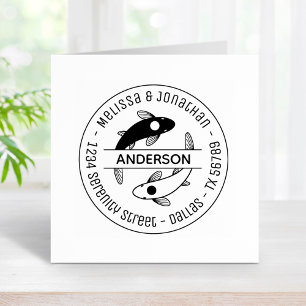 Yin-Yang Fish Couple Family Round Address 3 Rubber Stamp