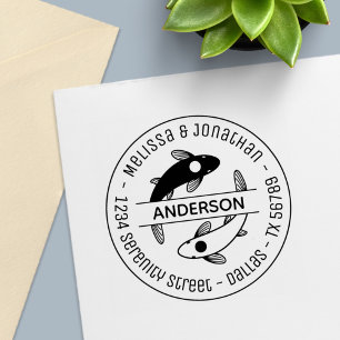 Yin-Yang Fish Couple Family Round Address 4 Self-inking Stamp