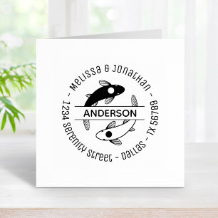 Yin-Yang Fish Couple Family Round Address Rubber Stamp