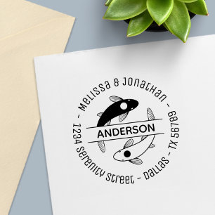Yin-Yang Fish Couple Family Round Address Self-inking Stamp