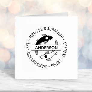 Yin-Yang Fish Couple Family Round Address Self-inking Stamp