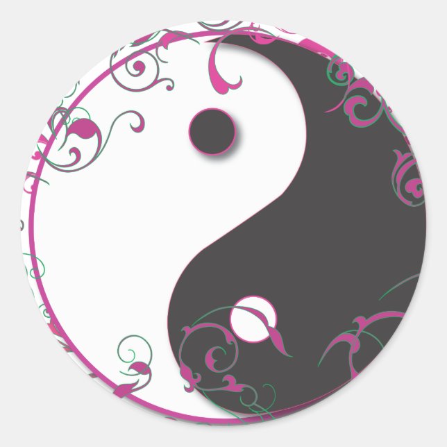 Yin & Yang Floral Design Classic Round Sticker (Front)