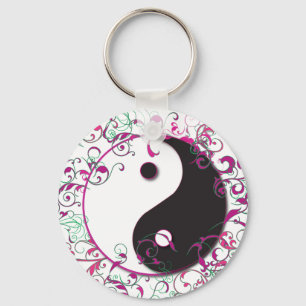 Yin & Yang Floral Design Key Ring