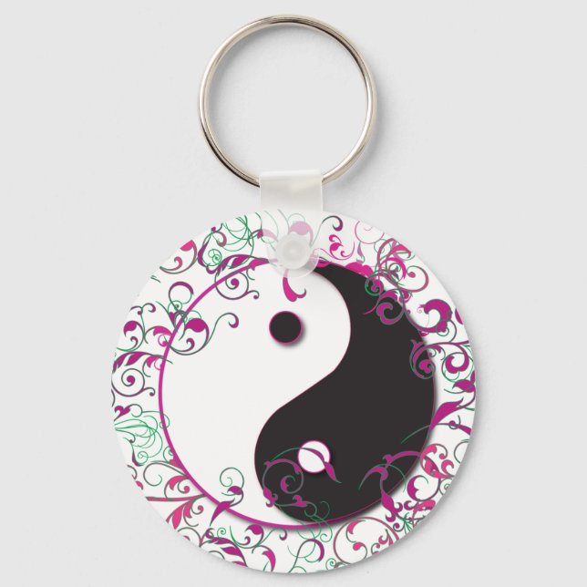 Yin & Yang Floral Design Key Ring (Front)