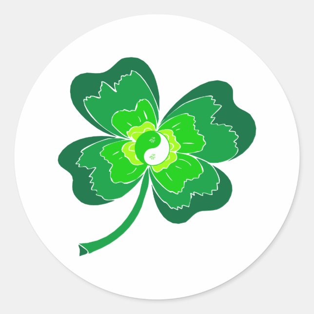 Yin Yang Four Leaf Clover Classic Round Sticker (Front)