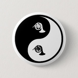 Yin Yang French Horn 6 Cm Round Badge