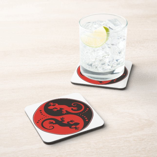 YIN & YANG Geckos black red + your background idea Coaster (Right Side)