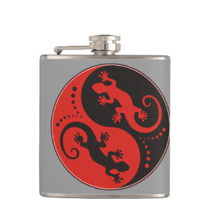 YIN & YANG Geckos black red + your background idea Hip Flask