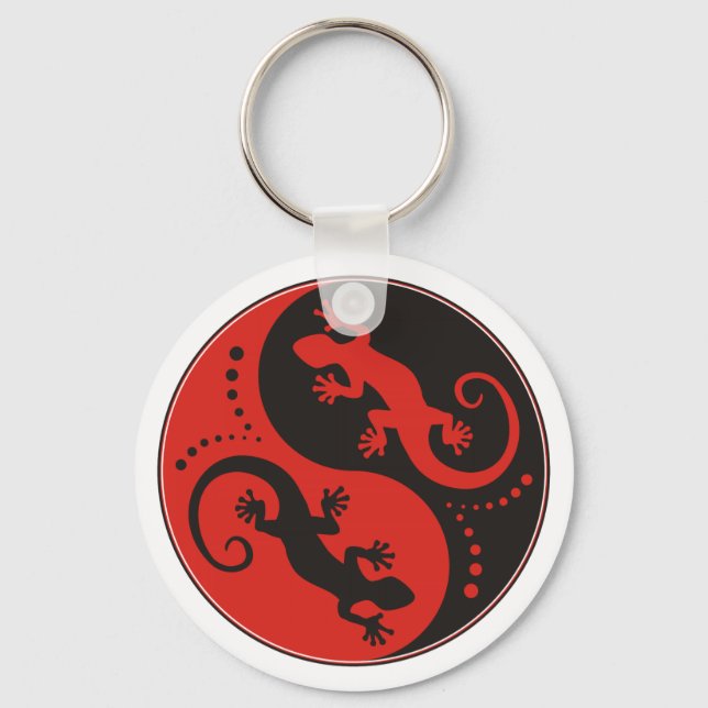 YIN & YANG Geckos black red + your background idea Key Ring (Front)