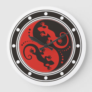 YIN & YANG Geckos black red + your background idea Large Clock