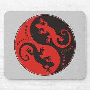 YIN & YANG Geckos black red + your background idea Mouse Pad