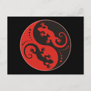 YIN & YANG Geckos black red + your background idea Postcard
