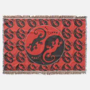 YIN & YANG Geckos black red + your background idea Throw Blanket