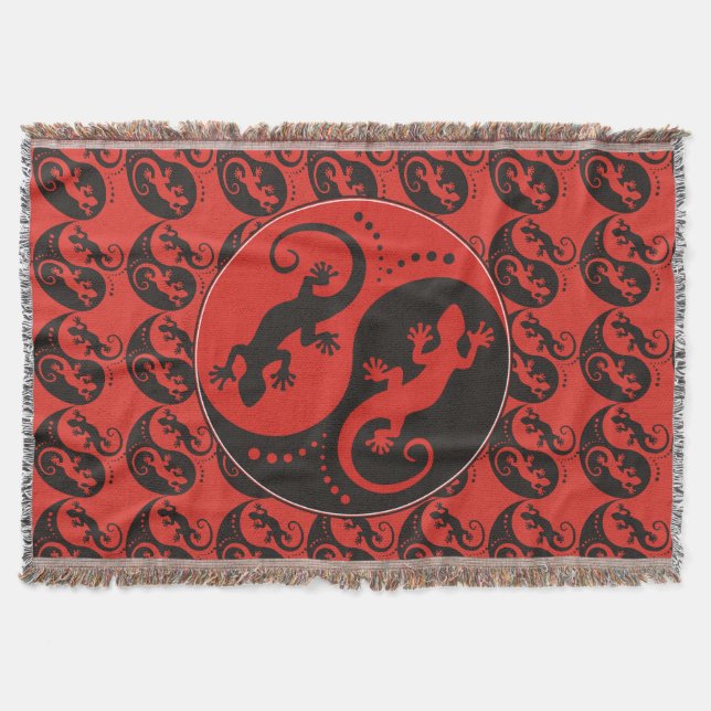 YIN & YANG Geckos black red + your background idea Throw Blanket (Front)