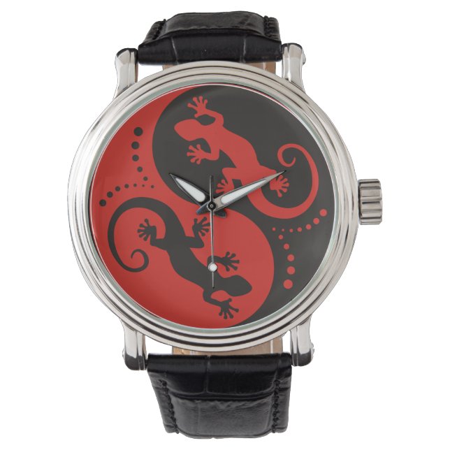 YIN & YANG Geckos black red + your background idea Watch (Front)
