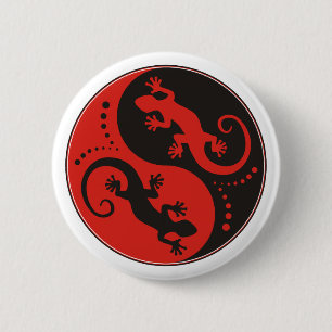 YIN & YANG Geckos black + your background & idea 6 Cm Round Badge
