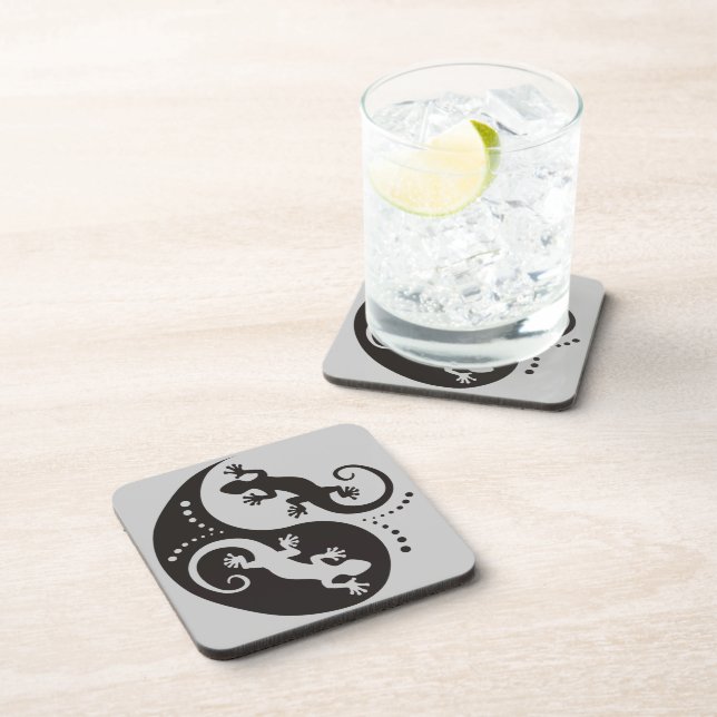 YIN & YANG Geckos black + your background & idea Coaster (Right Side)