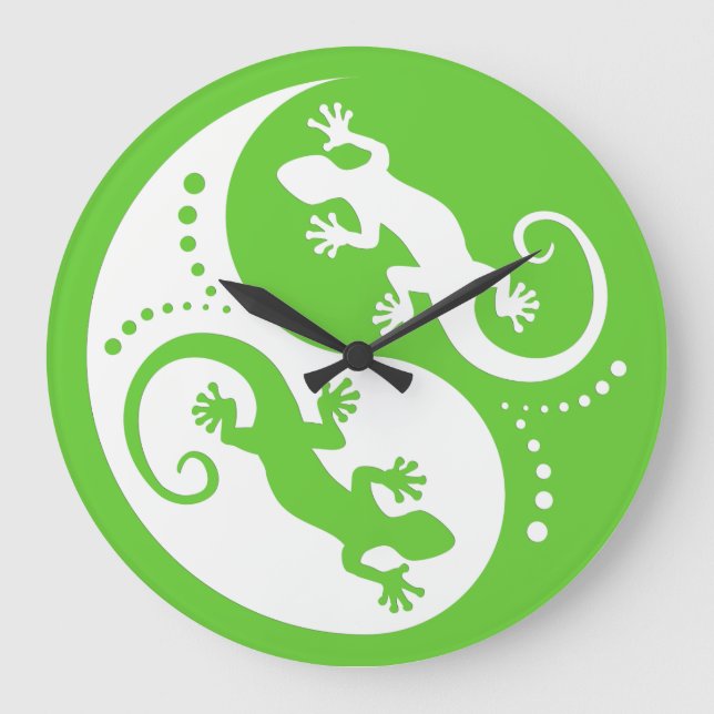 YIN & YANG Geckos white + your background & idea Large Clock (Front)