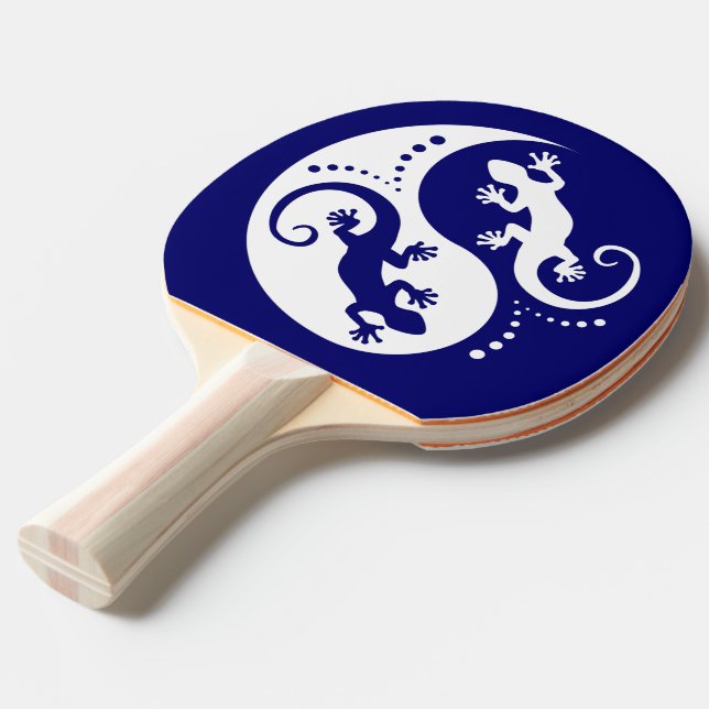 YIN & YANG Geckos white + your background & idea Ping Pong Paddle (Front Angle)