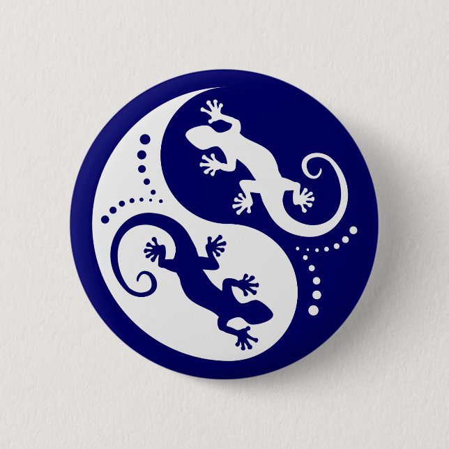 YIN & YANG Geckos white + your idea 6 Cm Round Badge (Front)