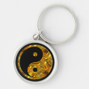 Yin & Yang GOLD black Key Ring