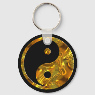 Yin & Yang GOLD   black Key Ring